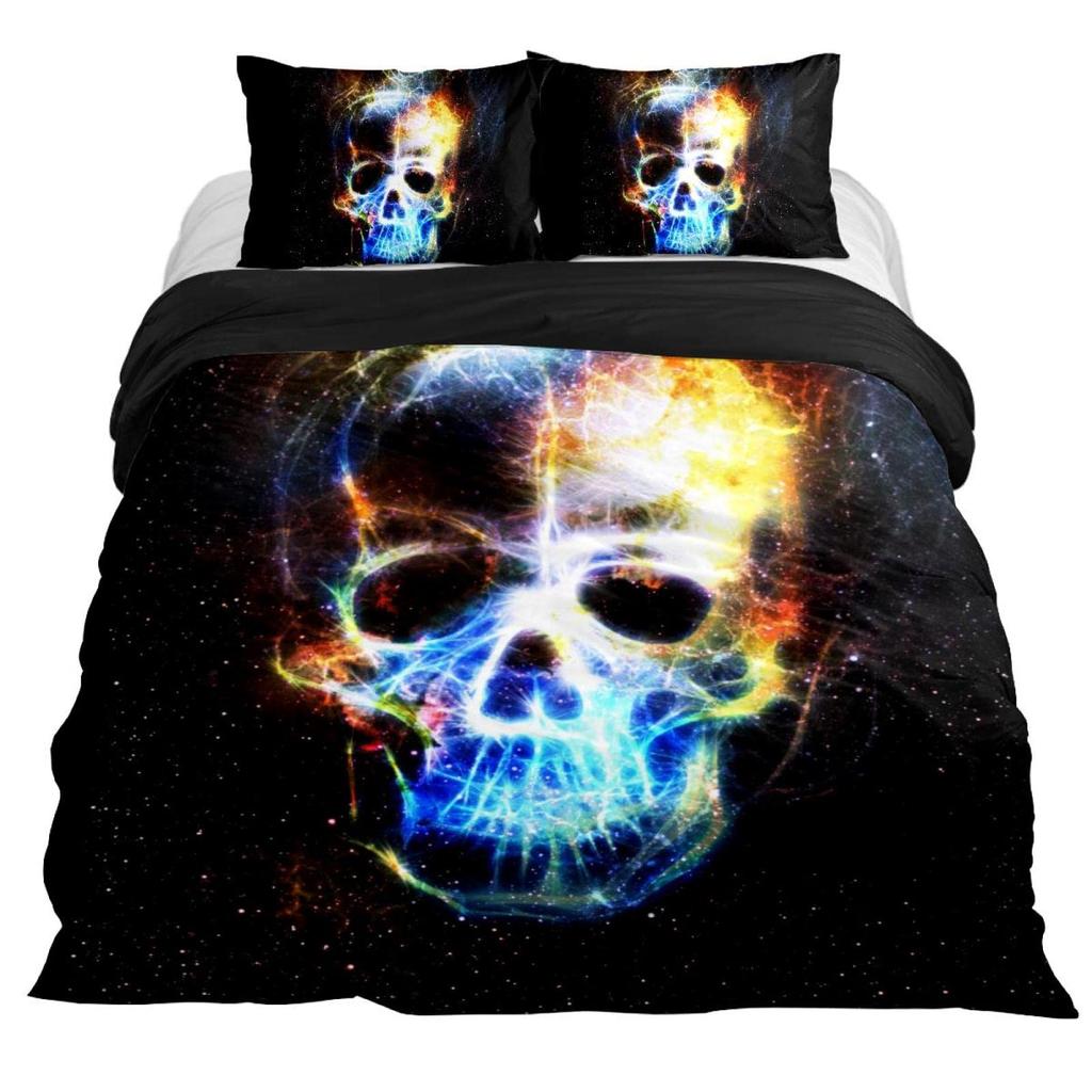 Lucifer Morningstar Set Copripiumino Satanico Set Biancheria da Letto Satanica Dimensioni Matrimoniali Queen Size, Copripiumino Trapuntato Gotico con Teschio