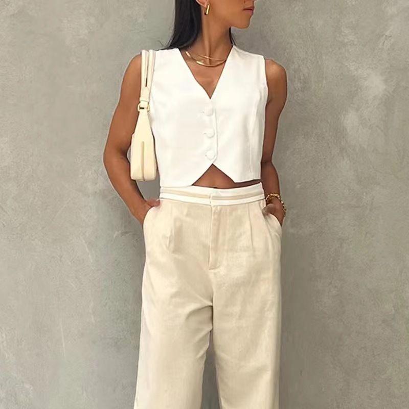 Fashion Wind Summer New Fashion Casual Silm Vest Pants Suit Tank Top and Pants Set