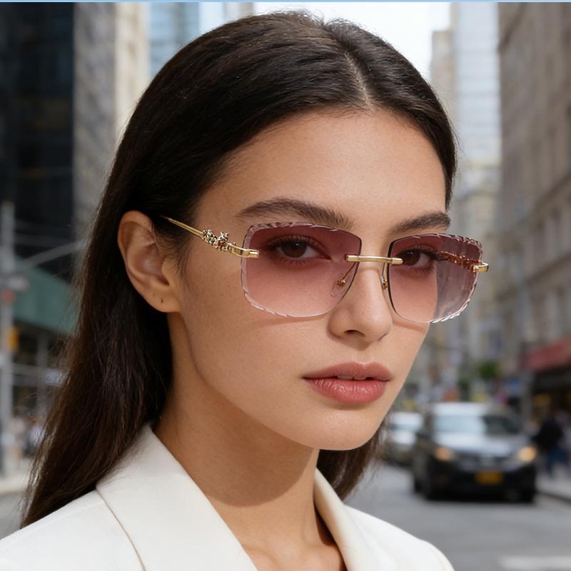 Frameless Square Metal High-end Glasses Fashion Trendy UV Resistant Outdoor Sunscreen Sunshade Sunglasses