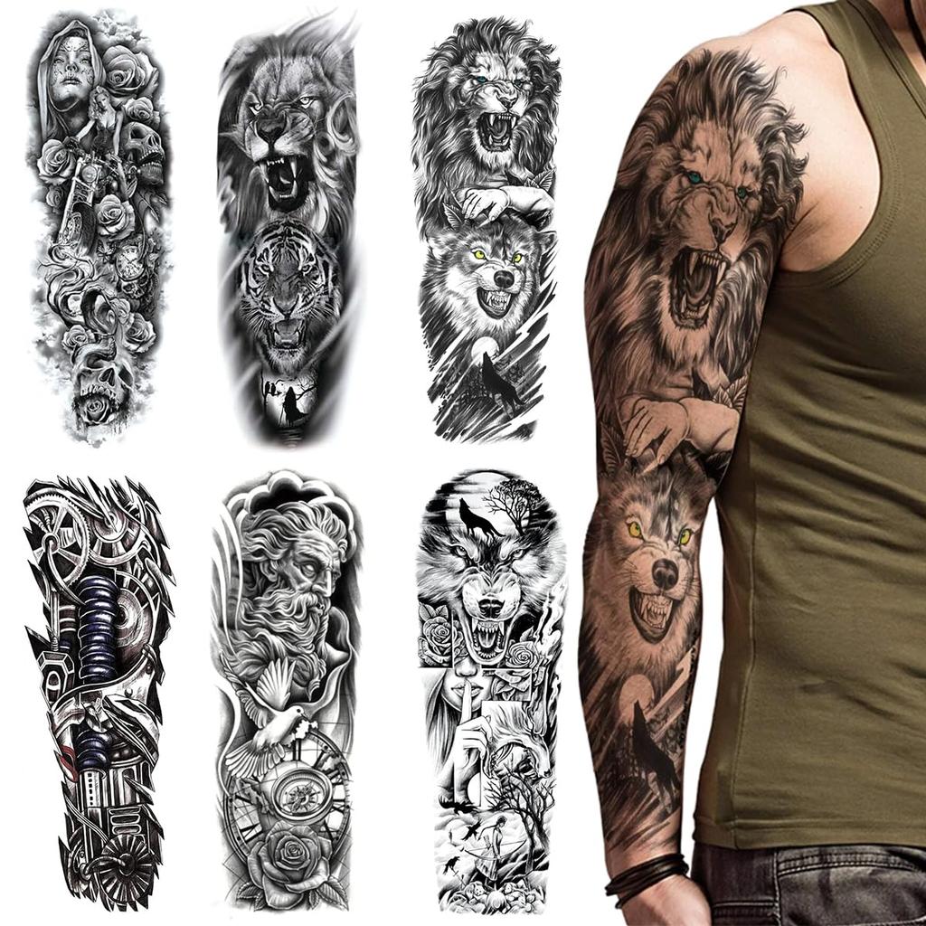 MAYCREATE® 6 Sheets Temporary Tattoo for Men Waterproof Forearm Tattoo for Men Women Large Temporary Tattoo Stickers for Arm, Legs Temporary Tattoo