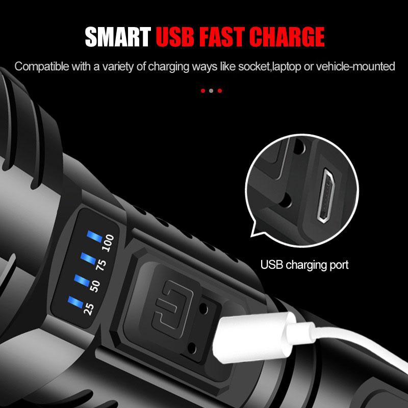 Strong Light Flashlight LED Power Display Built In Battery Outdoor Long Range Waterproof USB Charging Strong Light Flashlight
