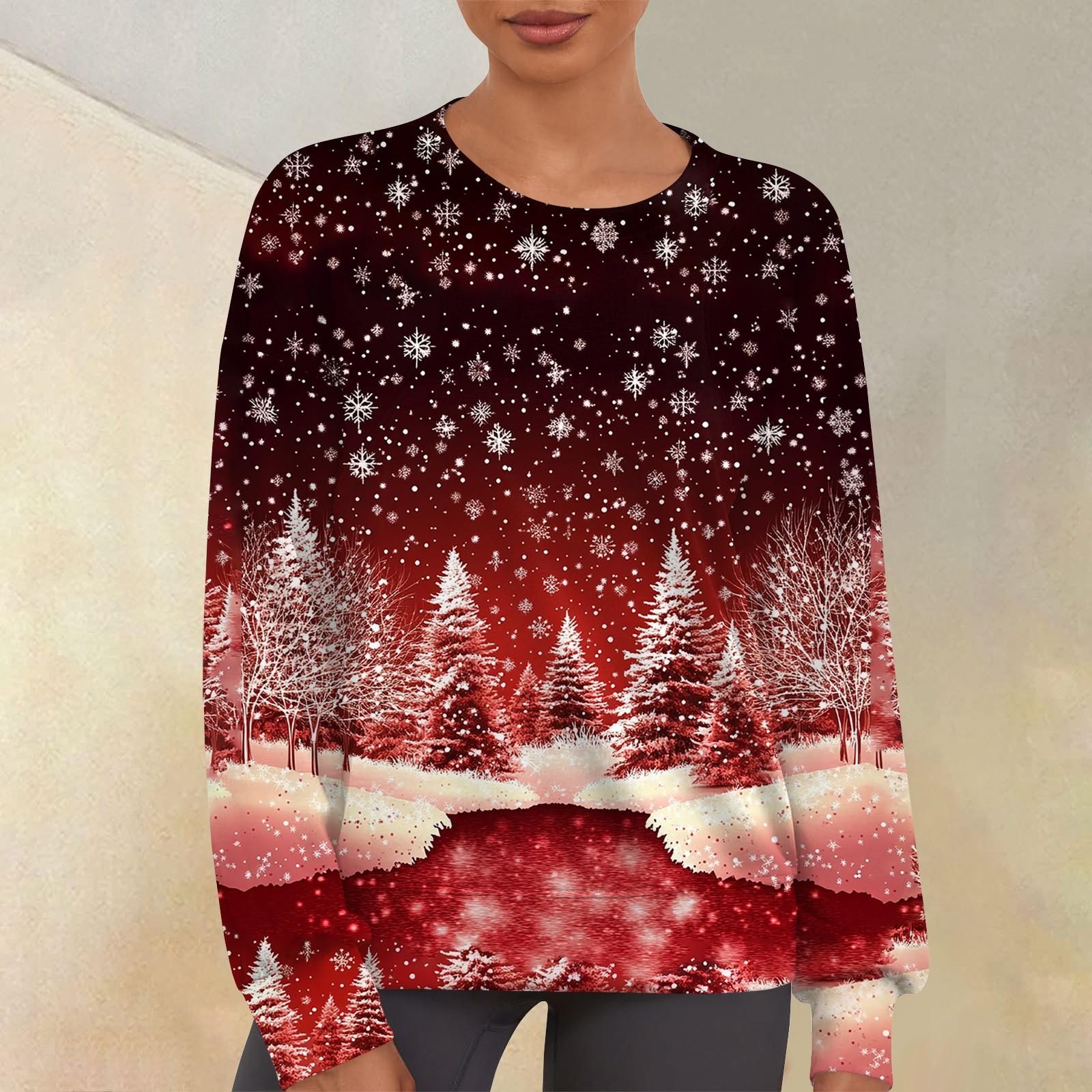 

Women s Casual Fashion Print Round Neck Drop Shoulder Sleeve Long Sleeve Sweater Top XXL киноварь