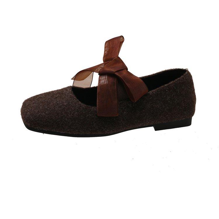 

[Youshilai] Милые лоферы с квадратным носком и неглубоким вырезом, женские зимние 2025, новые, на плоской подошве, в стиле бини 40 коричневый