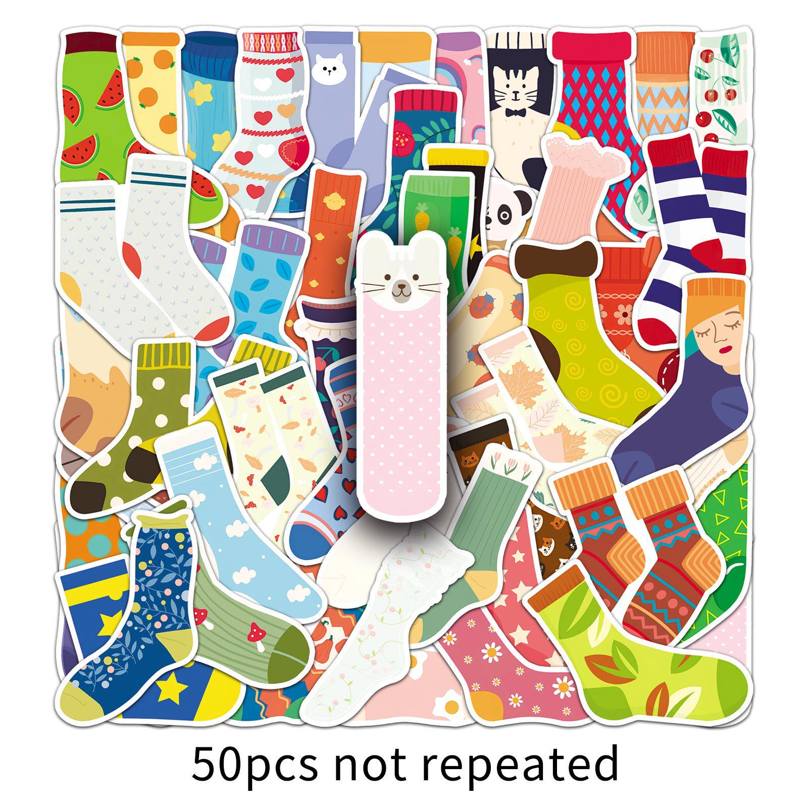 

50pcs Colorful Cartoon Socks Stickers - Creative, Cute, Waterproof Decorations for Planners, Phone Cases, and More