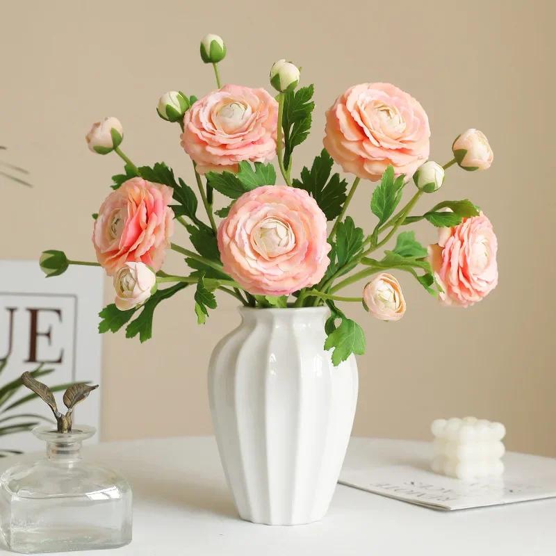 5 Stück Feuchtigkeitsspendend 3-köpfig Tau Lotus Pfingstrose Echte Haptik Künstliche Blumen Luxus Heim Tischdekoration Kunstblumen Hochzeitsdekoration