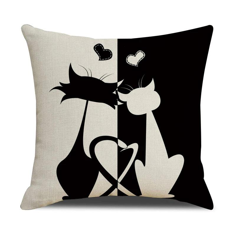 Black And White Cute Cat Printed Cushion Cover Home Decorative Sofa Pillow Covers Coffee Chair Throw Pillow Case Car Pillowcase