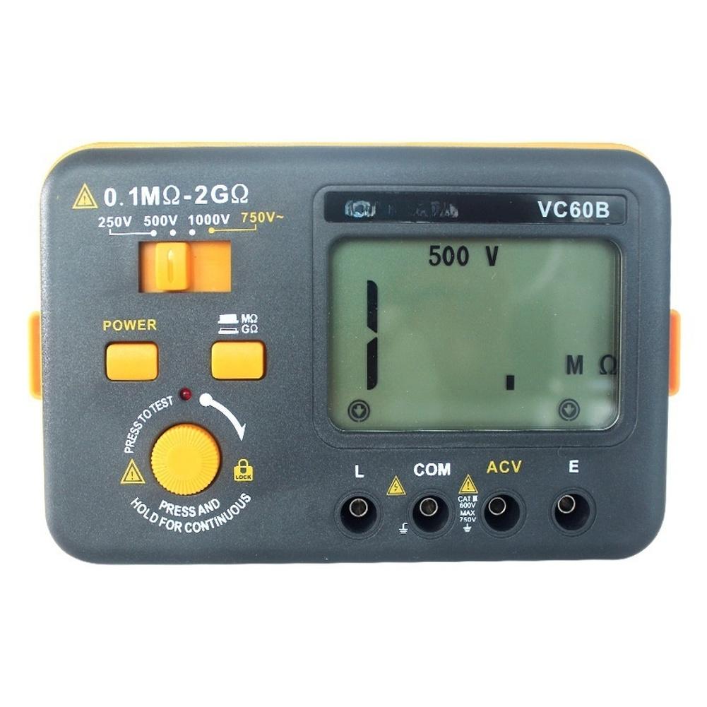 Insulation Resistance Tester VC60B Digital High Voltage Megohmmeter 250V 500V 1000V 1999 Count LCD Backlight Display