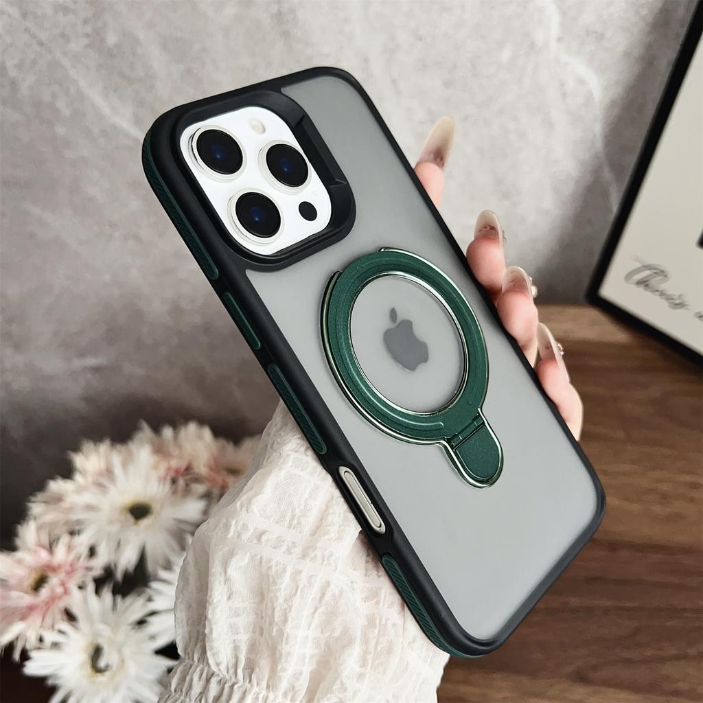 For iPhone 16 Pro Magnetic Case with Kickstand Dual-Color TPU+Acrylic Phone Back Cover