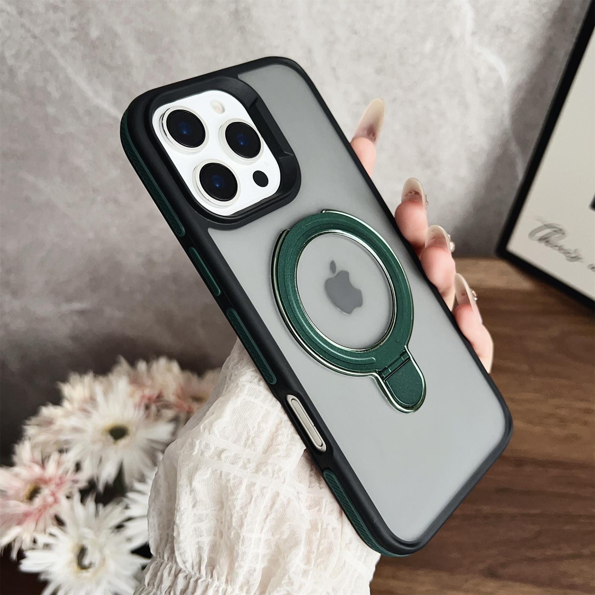 

For iPhone 16 Pro Magnetic Case with Kickstand Dual-Color TPU + Acrylic Phone Back Cover G