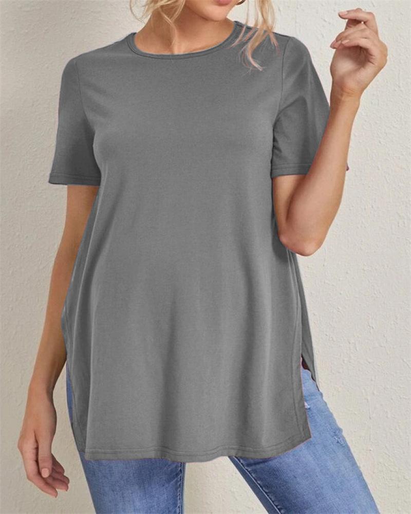 Nové těhotenské ležérní jednobarevné topy Sto kulatý výstřih s rozparkem Těhotenské oblečení topy s krátkým rukávem