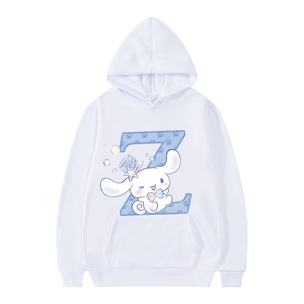 New Sanrio Cinnamoroll Woman and Men White Hoodies Letter A B C D Sweatshirts Clothes Kawaii Pullover Anime Cartoons Casual Tops