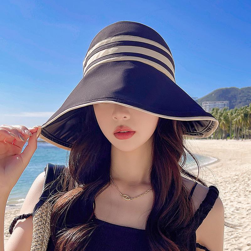 Women's Sun Protection Fisherman Hat Lady Uv Protection Summer Leisure Face Covering Sunshade Black Straw Hat Hollow Top Sun Hat
