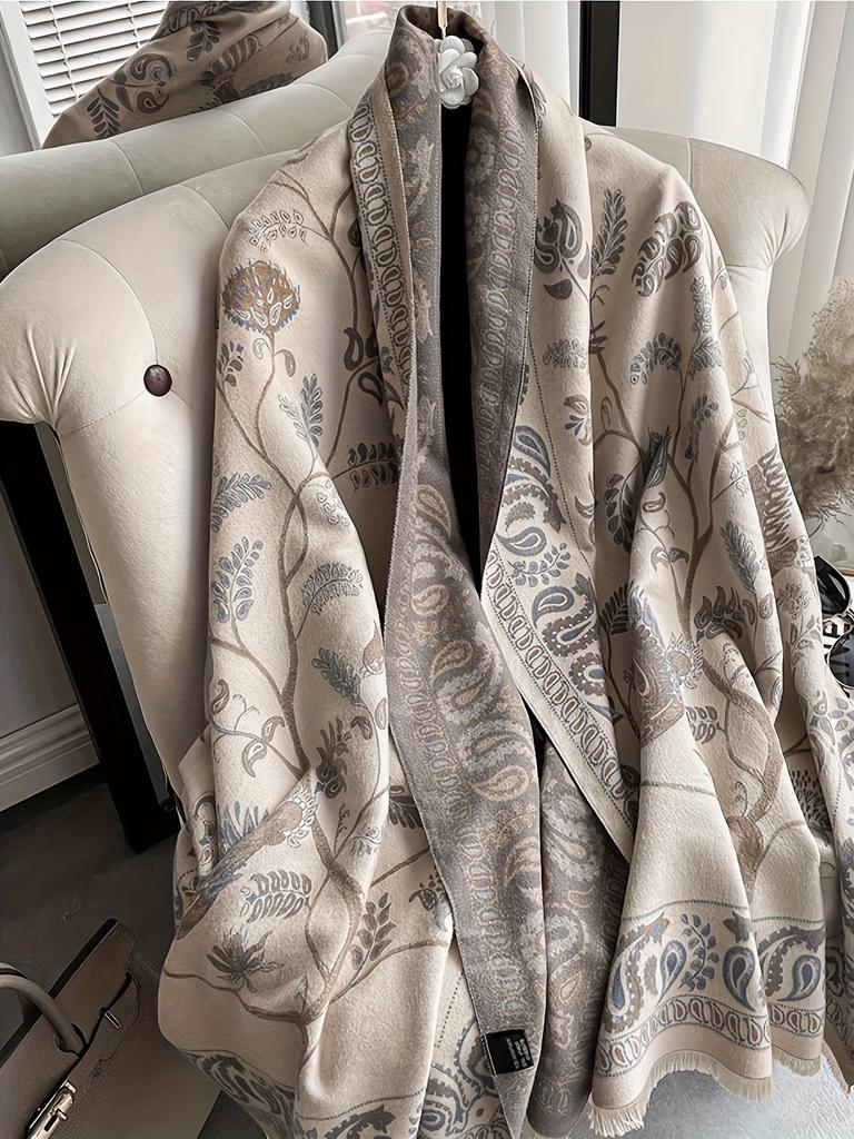 Warm and Windproof Flower Pattern Scarf for Women - Soft Imitation Cashmere Material, Perfect for Autumn and Winter