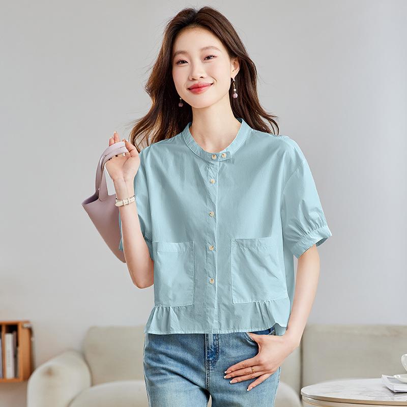 Pure Cotton Shirt Women's Summer Thin Short-sleeved New Loose Short Shirt Bubble Sleeve Top