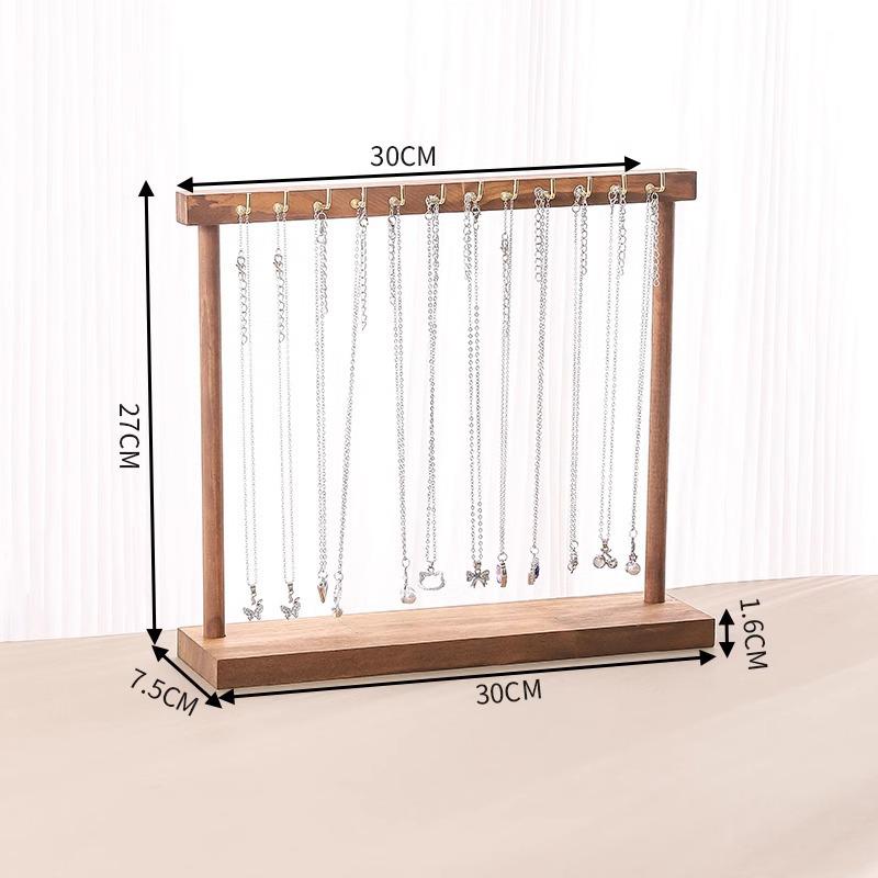 Solid Wood Retro Walnut Necklace Display Stand - Luxury Jewelry Storage for Live Room & Window Display