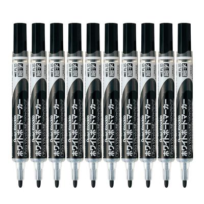 Whiteboard Marker Round Fine 10 Pens Knockle, Tip, Point, EMWLS-A, Black,