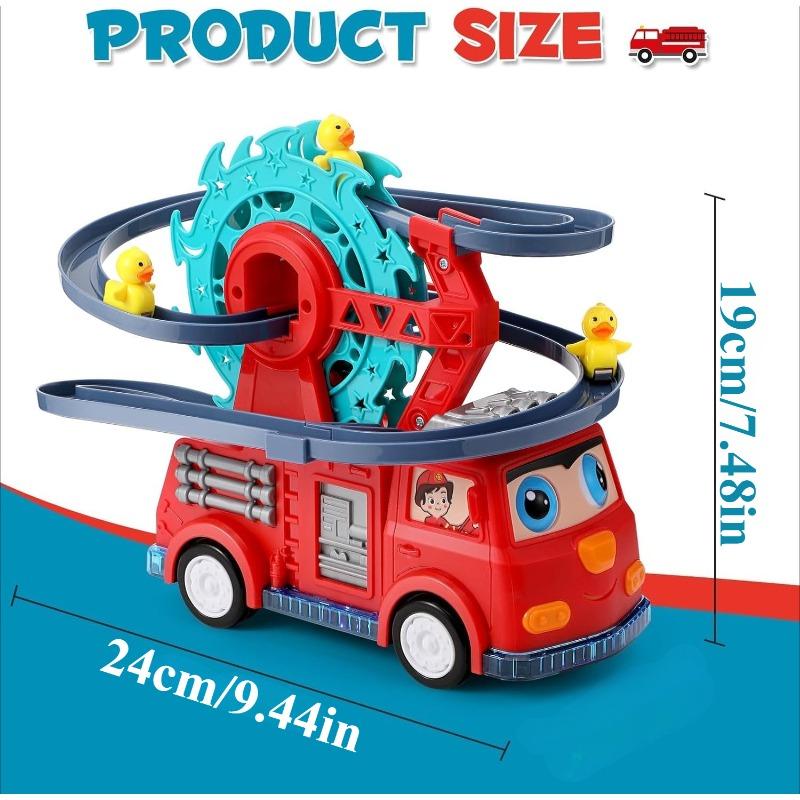 Fire Engine Slide Toy for Kids Interactive Toddler Playset with Music Light Racing Track Ferris Wheel Birthday Gift for Boy Girl