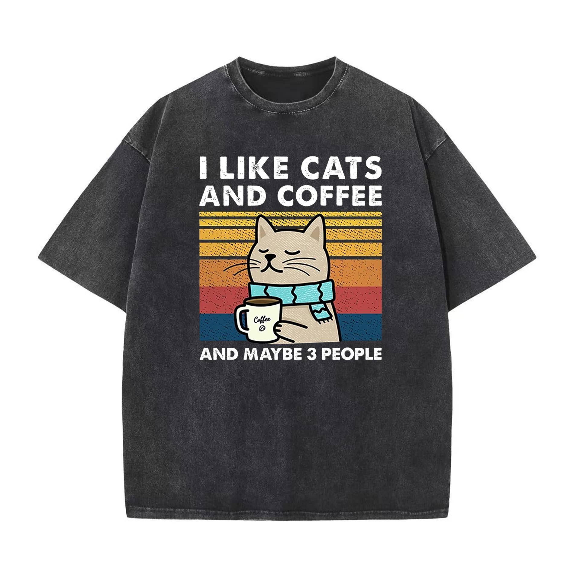 

Unisex Cotton T-Shirt - I Love Cats Coffee Graphic Print Oversized Streetwear Hip Hop T-Shirt for Men Women Couple Matching S