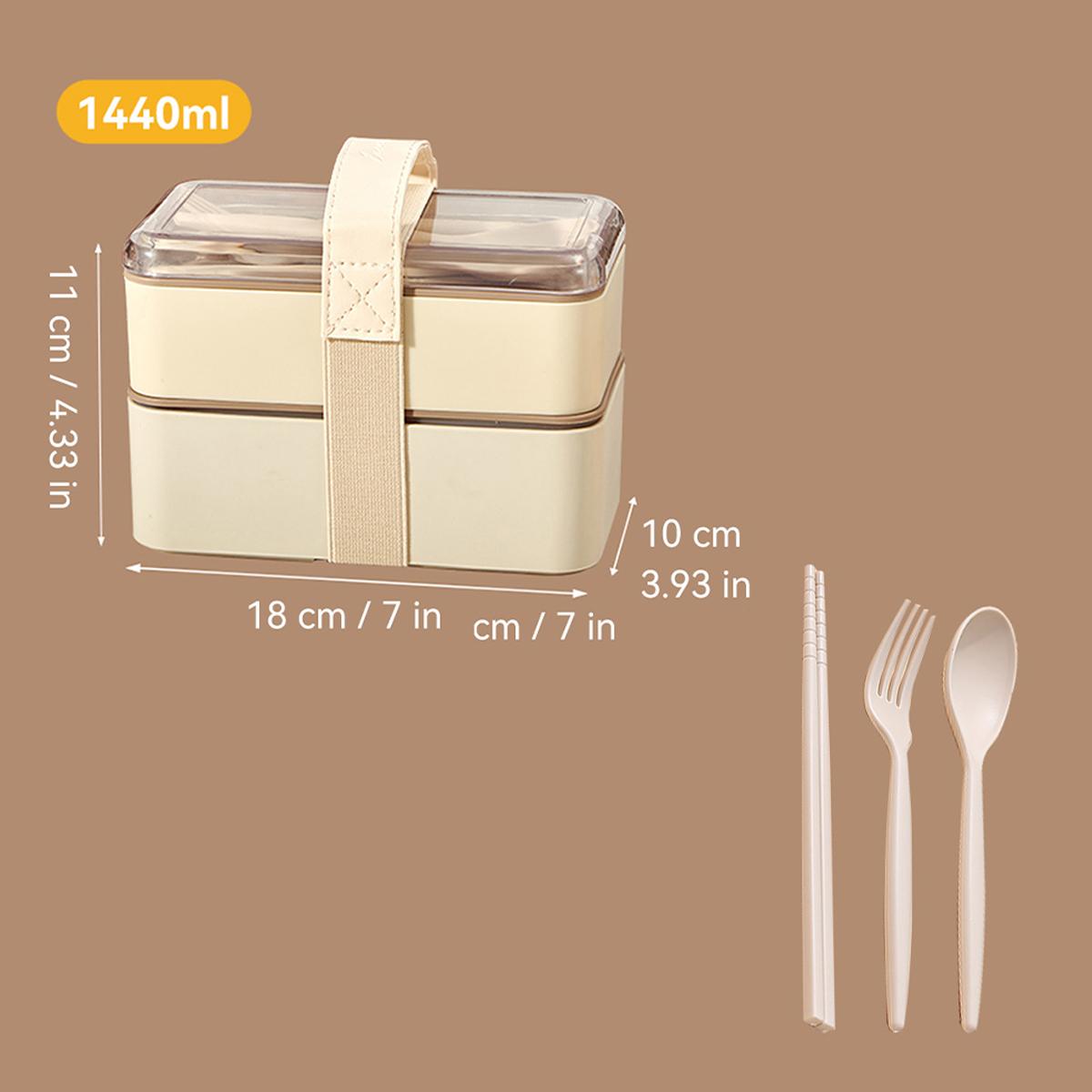 

1440ML Plastic Lunch Box With Fork Spoon Chopsticks Reusable Large Capacity Sealed Bento Box For Kids Students Microwave Safe 2