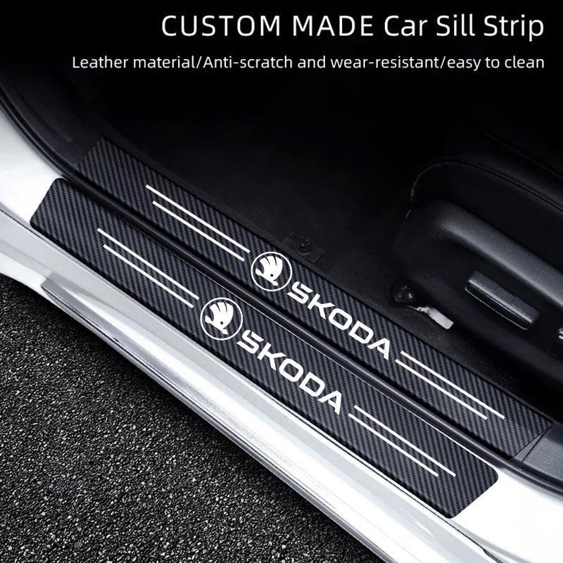 AAABV1 Carbon Fiber Door Sill Protector Leather Vinyl Stickers For New Skoda Octavia Kodiaq Fabia Superb Karoq Yeti Rapid Mk3 Vrs A4 A6