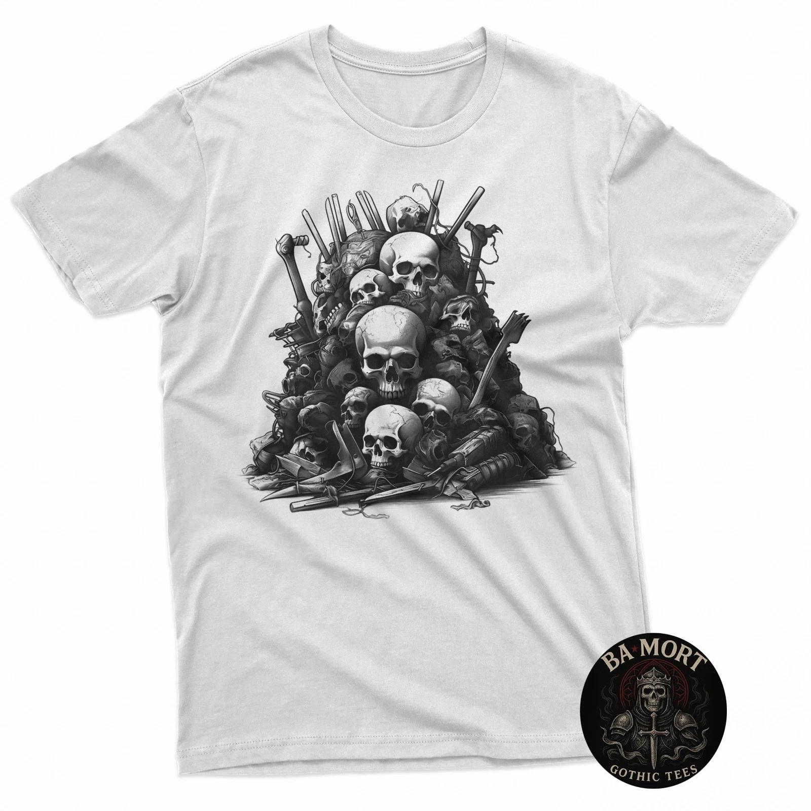 Skull Pile With Weapons Dark Goth Horror 100% Cotton T-shirt Mens Tees Top L