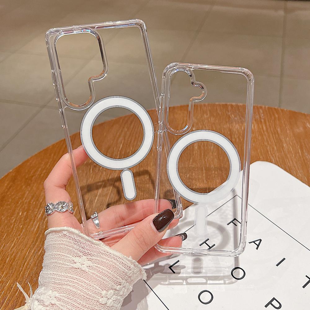 KEYSION Crystal HD Transparent for Magsafe Magnetic Wireless Charge Case for Samsung Galaxy S22 S23 Ultra S21 FE Hard Cover