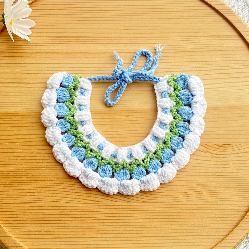 Handmade Woven Flower Pet Collar Adjustable Knitted Scarf for Daily Walking and Spring Outings