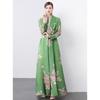 Spring Autumn Women Print Long Maxi Elastic Lace-up Coat Robe