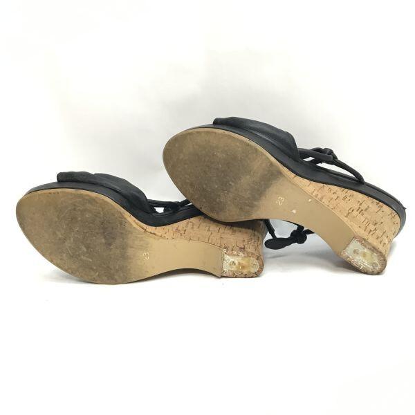 Burberry Blue Label Wedge Sandals [23.0/Black] Ribbon Pumps High Heels