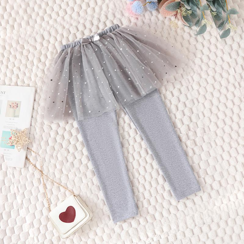 Girls' Korean Style Bow Leggings: Spring/Autumn Cotton Skirt Pants with Sequins