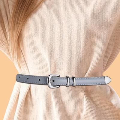 Women Thin Belt Multi Holes Adjustable Length Faux Leather Waistband Solid Color Dresses Shirt Belt Clothing Accessory