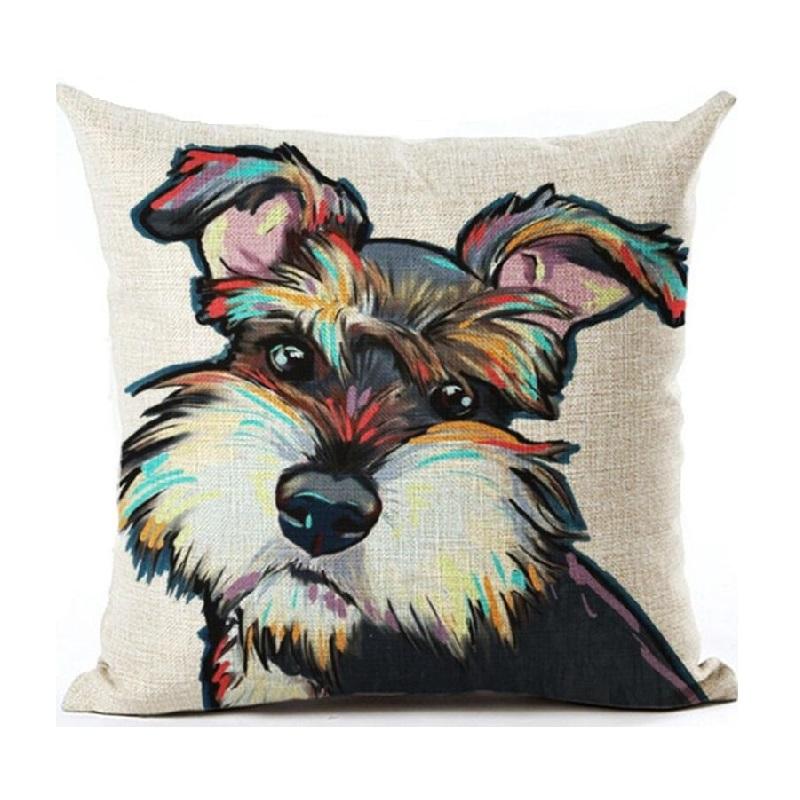 Housse de coussin en lin Motifs Bouledogues Carlins Style Chien Bull Terrier Décoration de Maison Salon Canapé Coussins d'appoint Housse 45X45cm