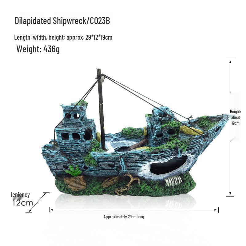 Большой смоляной орнамент затонувшего корабля для аквариума/рыбного аквариума - Декорация-укрытие обломков военного корабля