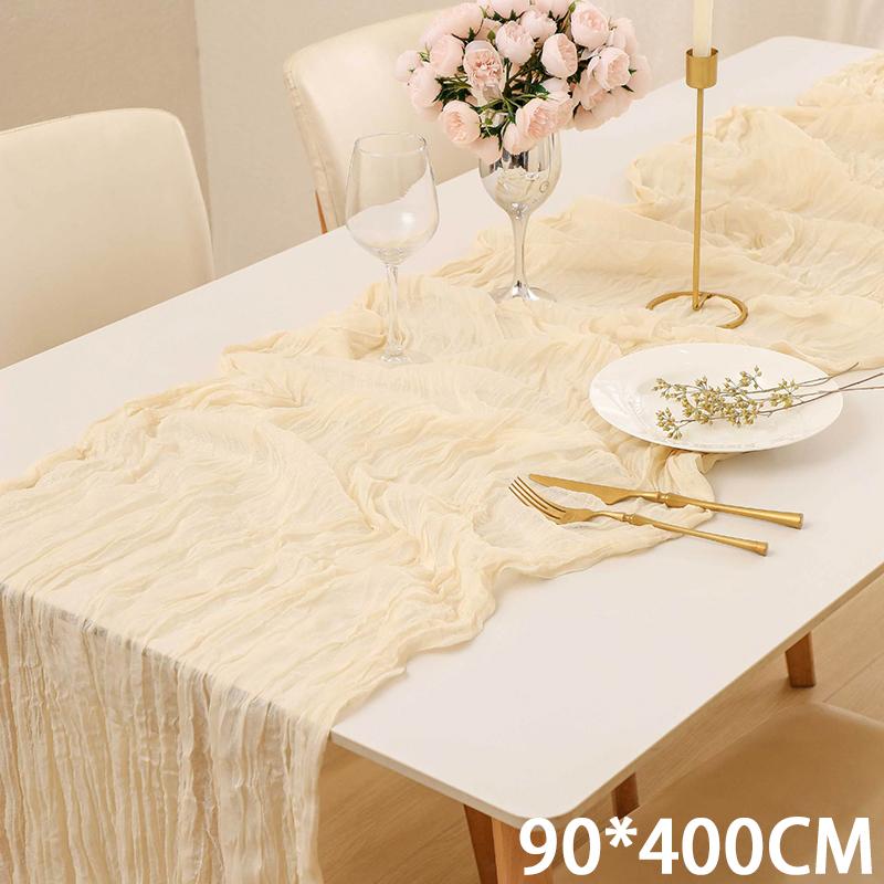Cheesecloth Table Runner Gauze Tablecloth Semi-Sheer Crinkle Table Cover Boho-style table runner 180*90/90*340cm