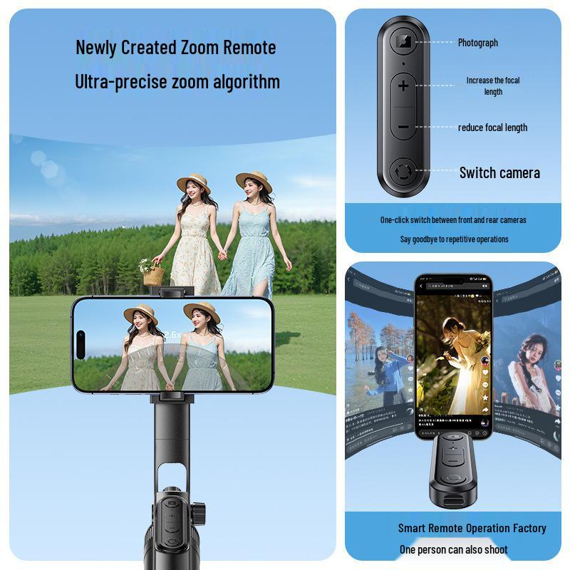 Zoomable Selfie Stick with Extendable Tripod and Anti-Shake Phone Holder for Live Streaming and Travel