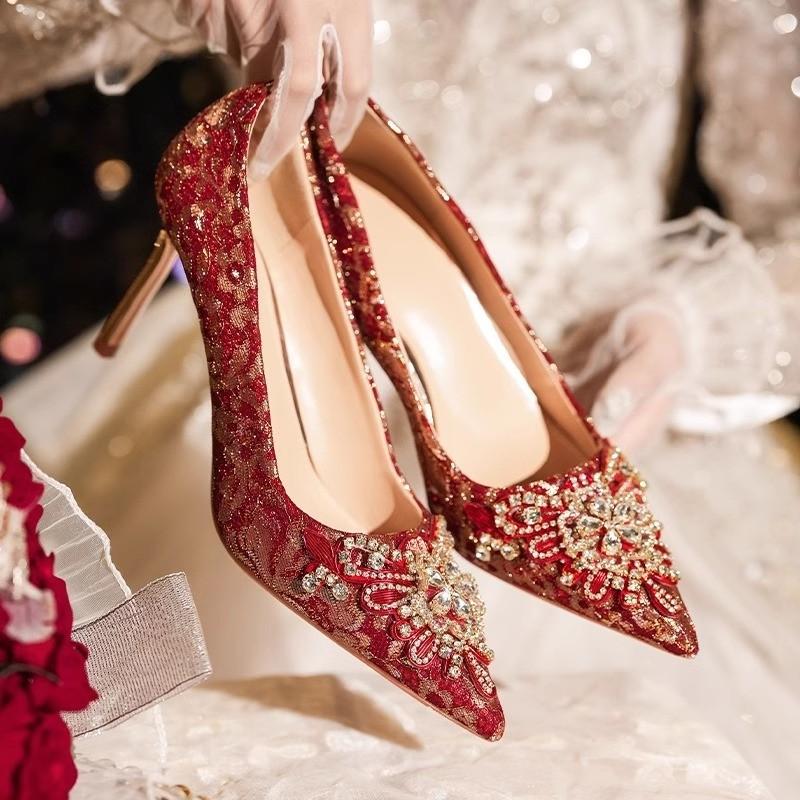 Fashion Women High Heel Shoes Elegant Fashion Pointed Tip Fine High Heels Womens Water Diamond Banquet Party Wedding Shoes Zapatos Mujer