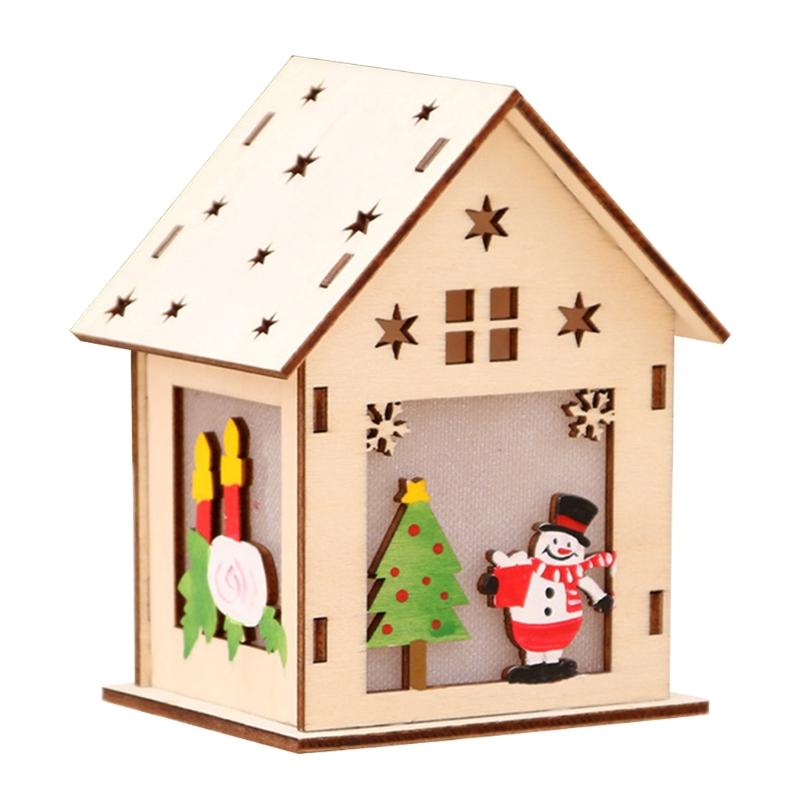 3/5’’ Xmas Desk Decor House Santa/Snowman/Reindeer Tabletop Decor Lovely Christmas Ornament DIY Wooden Puzzle Art Crafts