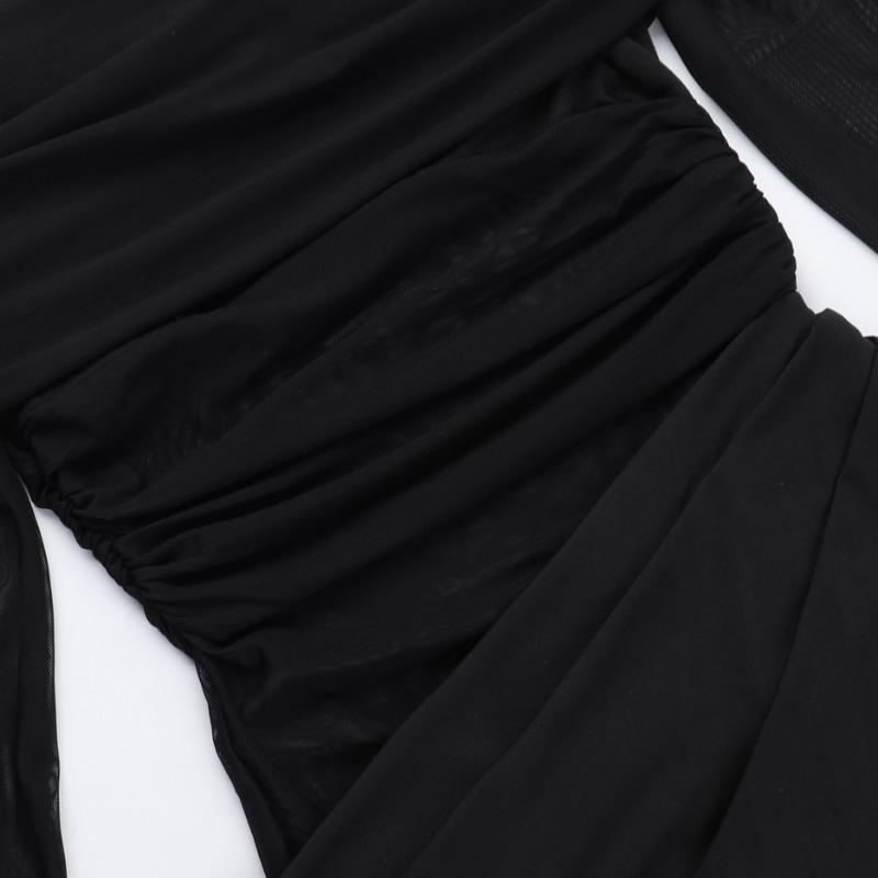 Fall Women's Dress Socialite Style One Line Shoulder Mesh Sexy Mini Short Dress