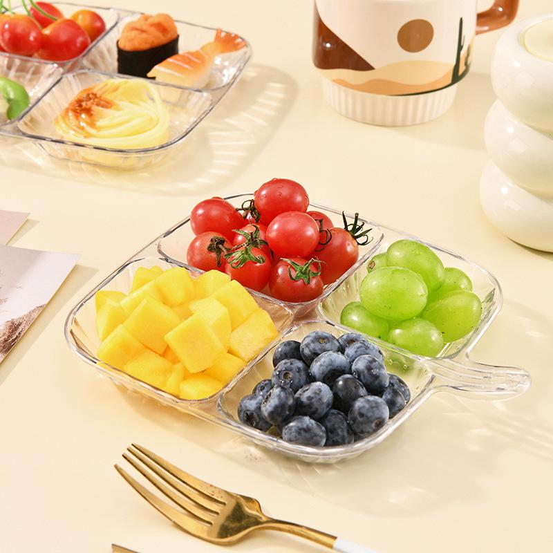 1PC transparent handle with four compartments for snacks, fruits, children's plates, kitchen ingredients, scallions, ginger, gar
