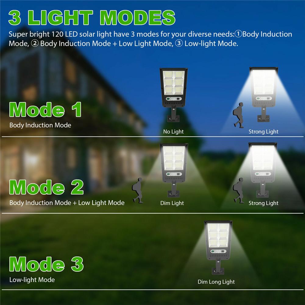 Solar Wall Light Built In Pir Motion Sensor 3 Modes 120led Super Bright Lamp With Remote Control