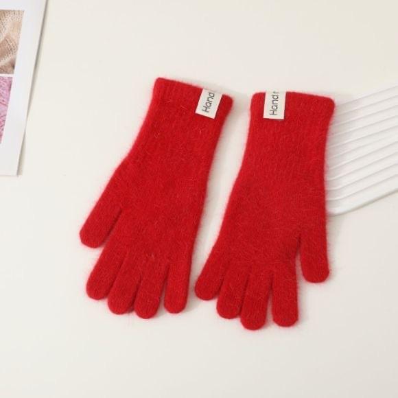 

Winter Knit Rabbit Fur Gloves For Women And Teens With Warmth And Style червоний