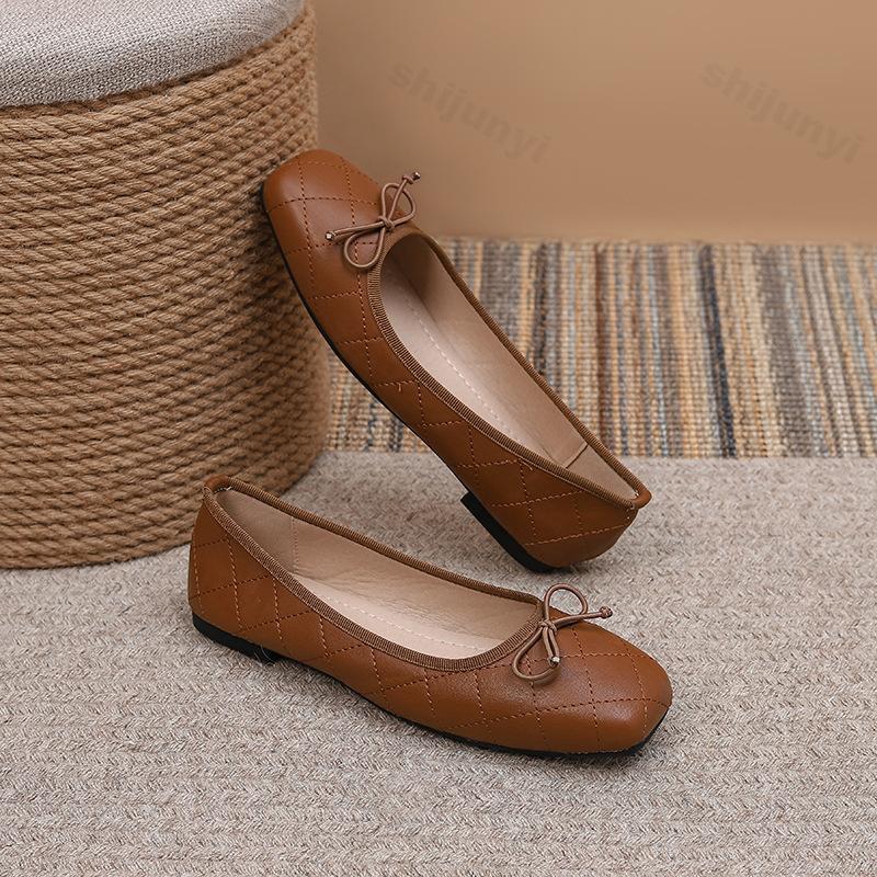 Women's Square Toe Single Shoes Elegant Luxury Bow Knot Casual Flats Lightweight Comfortable Soft Sole Mary Jane Shoes