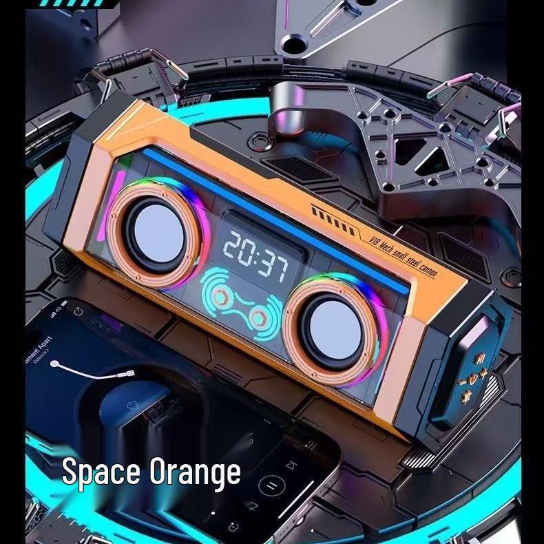 V18 Mecha Speaker: Portable Little Steel Cannon with HIFI Sound, Extended Battery, Heavy Bass, and Colorful Design.