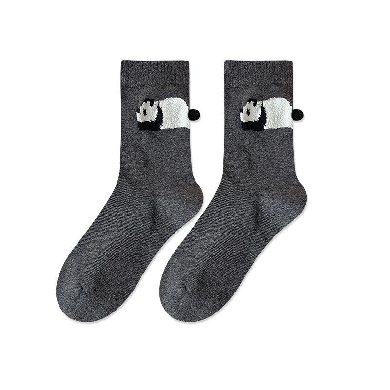 Women's 3D Cartoon Animal Mid-tube Socks with Ball Spring Autumn Cute Trendy CreativeSoft Breathable Cotton Socks