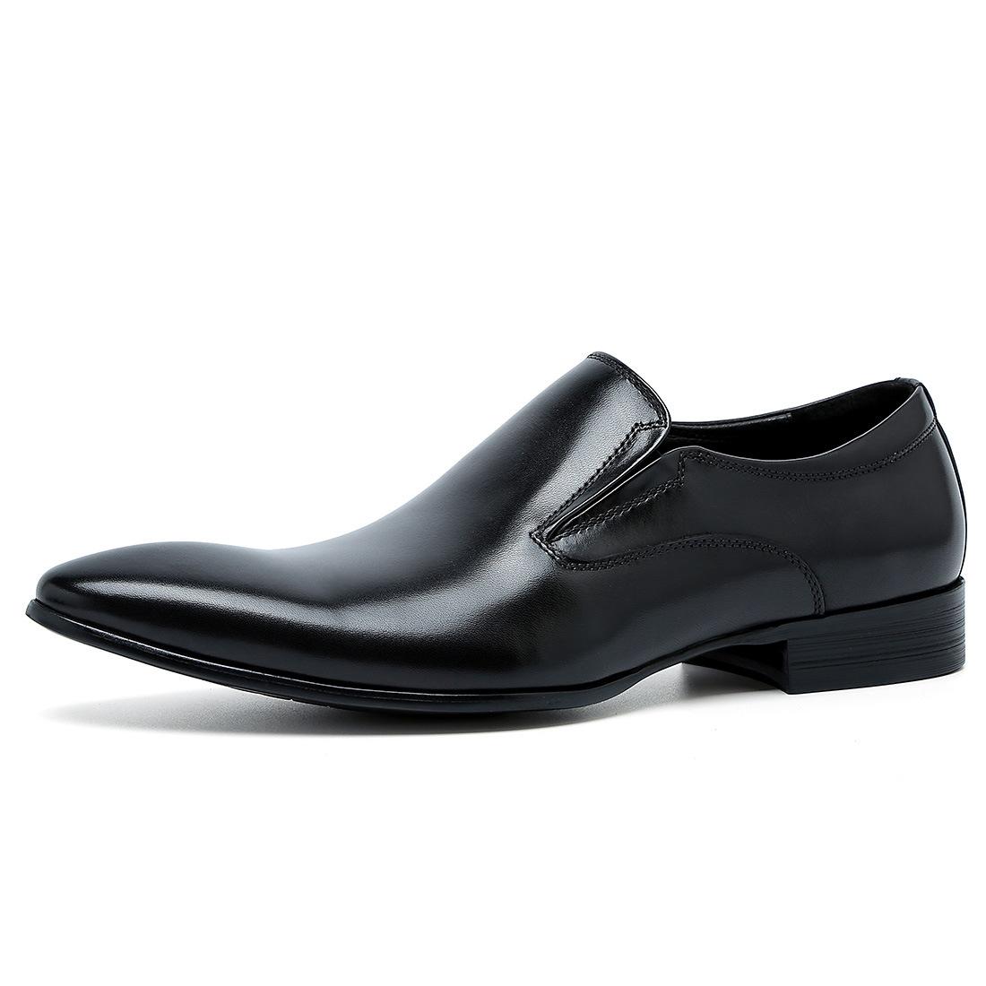 

Кожаные деловые повседневные кожаные туфли, мужские туфли из коровьей кожи первого слоя, дышащие, модные, заостренные свадебные туфли 43 чёрный