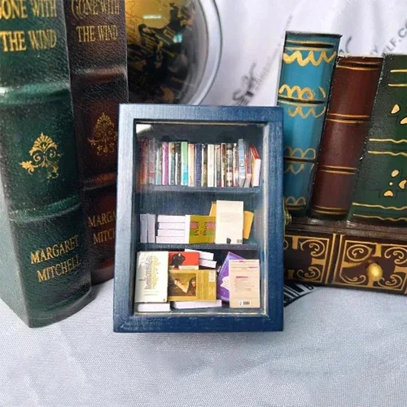 New Wooden Pocket Anxiety Bookshelf Home Decoration Creative Ornament Miniature Bookshelf Portable Rectangular Tiny Book Library