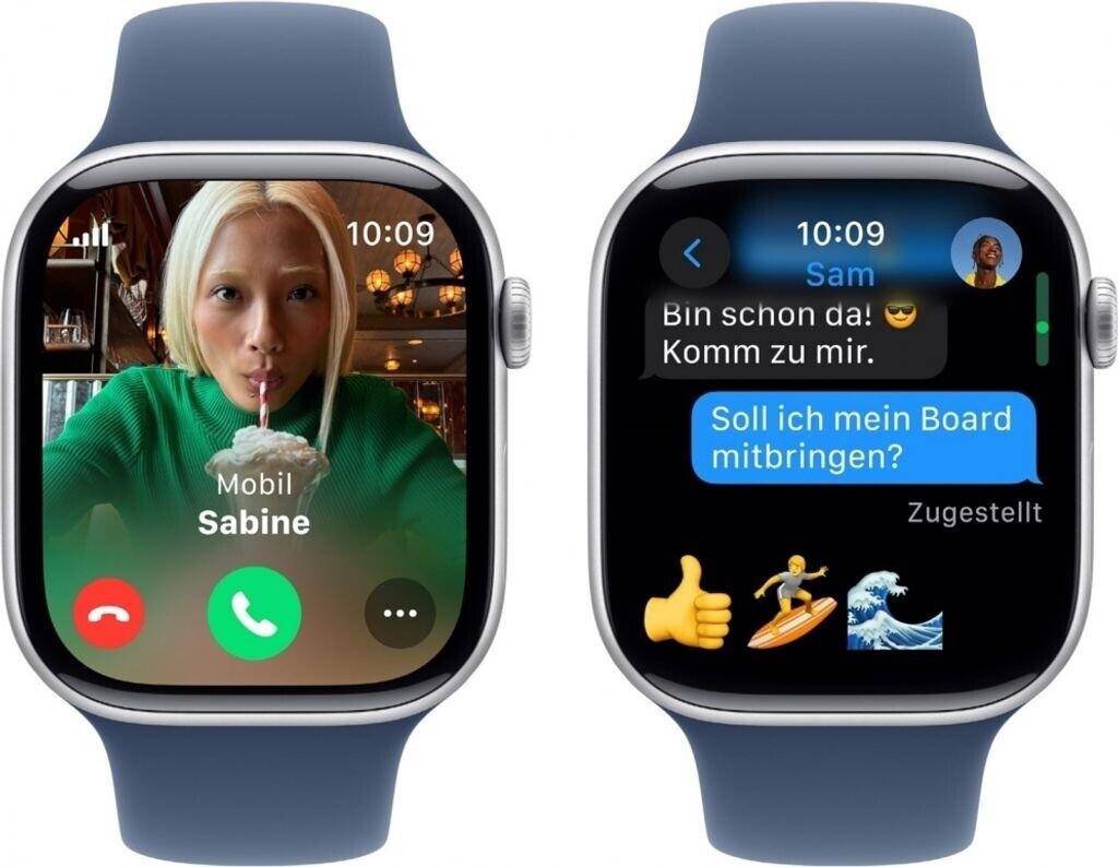 Apple Watch Series 10 4G 46mm Aluminium Silber Sportarmband Denim M/L