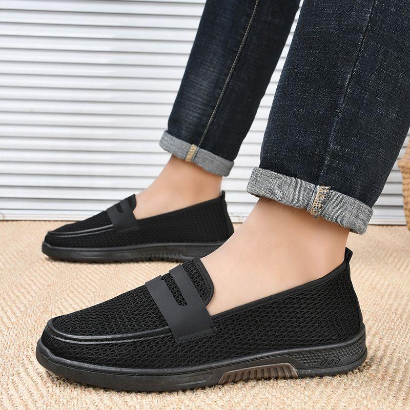 Herren Sommer Mesh Schuhe Atmungsaktiv Hohle Leichte Herren Sandalen Flache Sohle Rutschfest Ein Fuß Arbeitsschuhe Herren