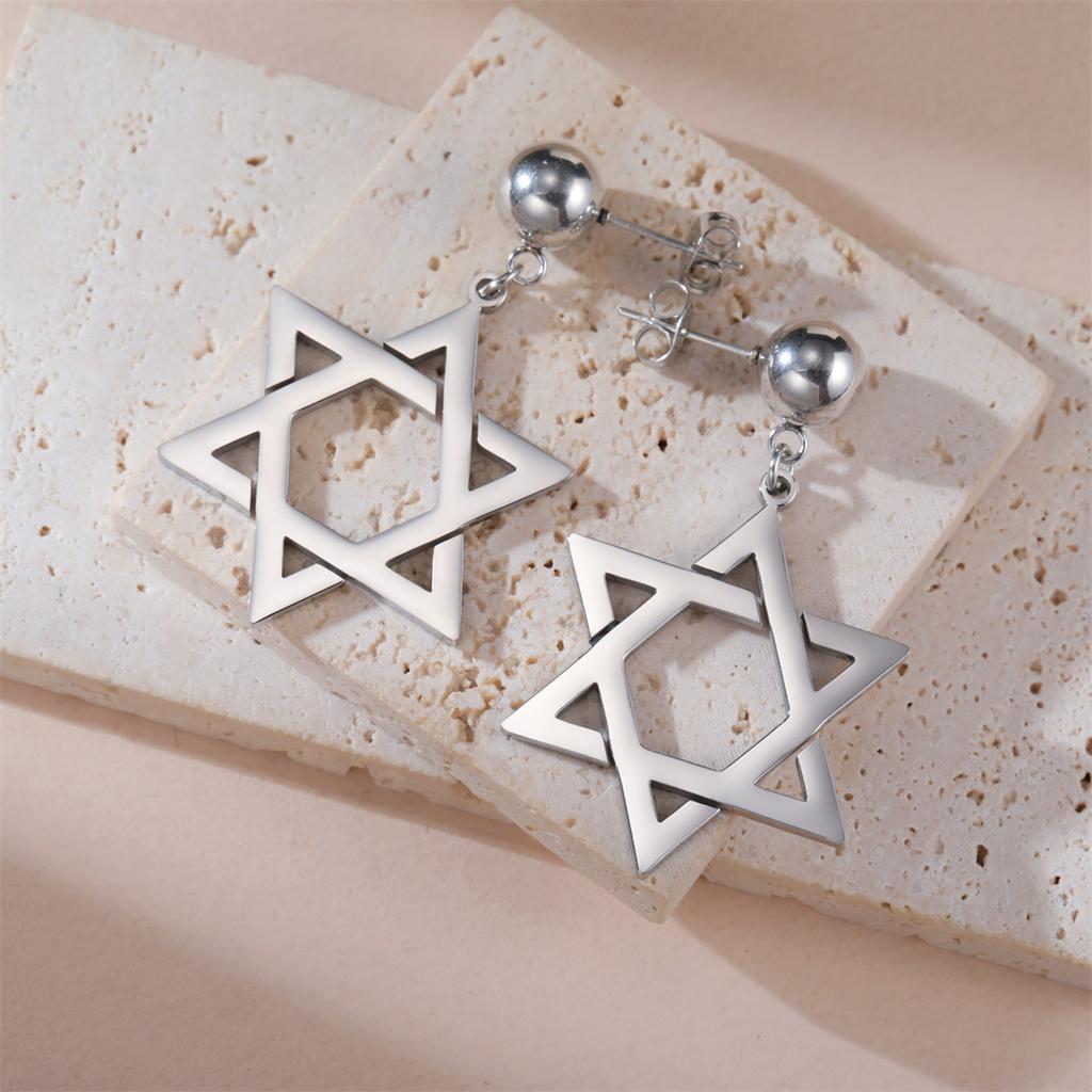 Star of David Stud Earrings Women Stainless Steel Silver Color Classic Six-pointed Star Earrings Jewish Amulet Jewelry