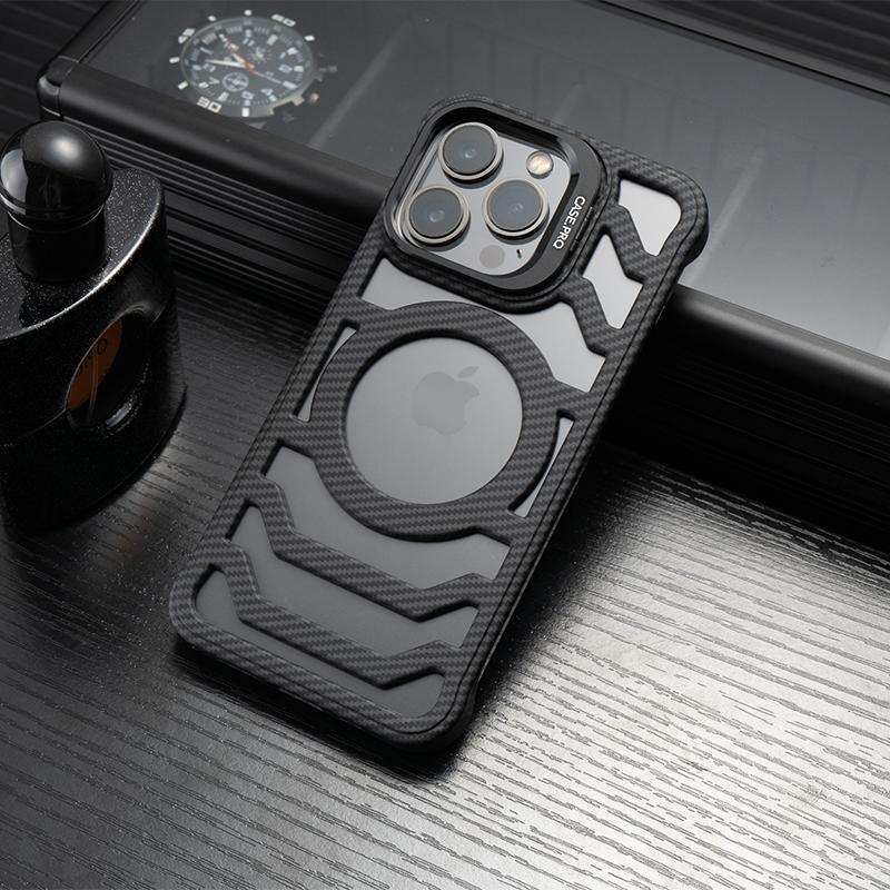 Suitable for Apple 15promax Phone Case, Carbon Fiber Texture Magnetic Attraction, IPhone14 Borderless, 13 Stand, 12 Drop Resistance